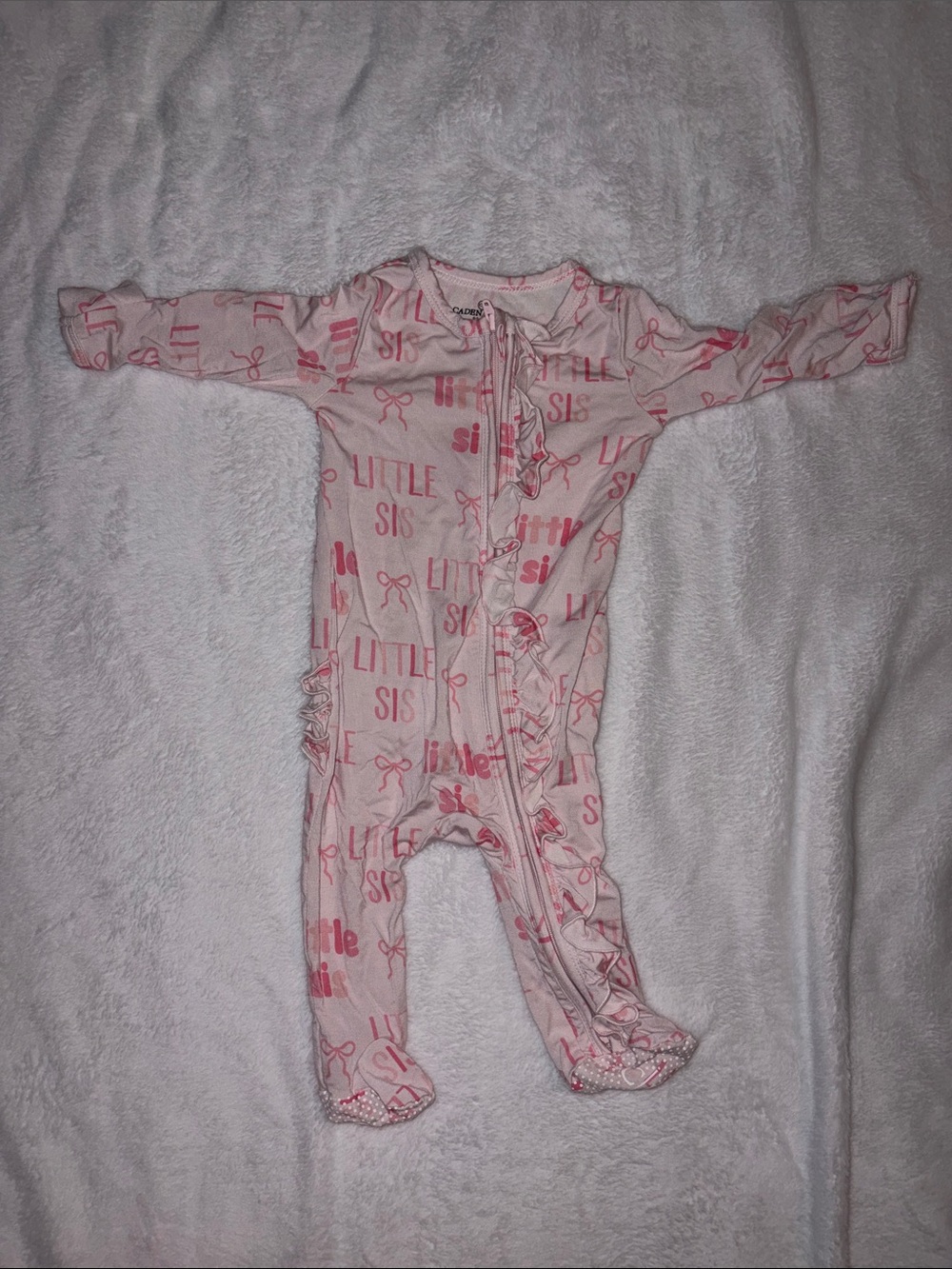 Caden Lane Pink 'Little Sis' Ruffle Zip Footed One-Piece